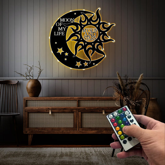 Moon And Sun Metal Wall Art With LED Lights