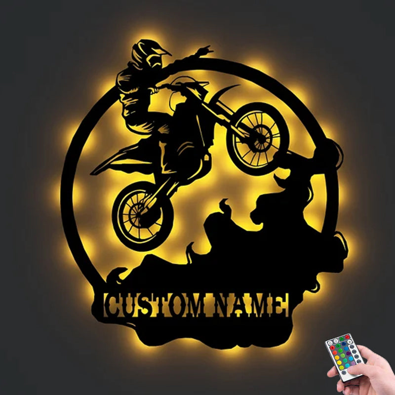 Custom Motocross Metal Wall Art With Led Lights