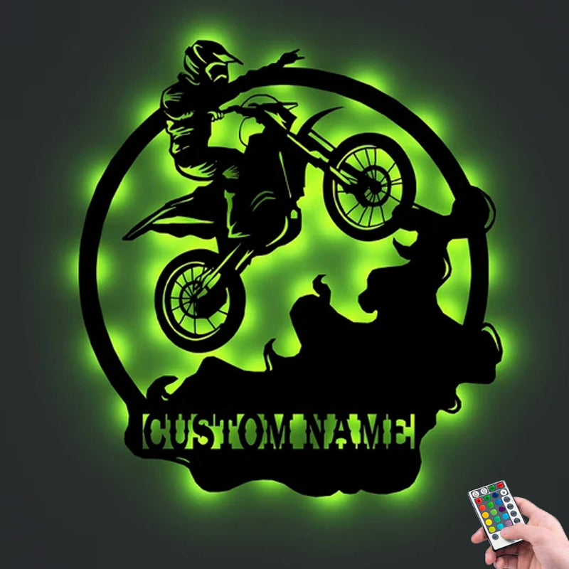 Custom Motocross Metal Wall Art With Led Lights