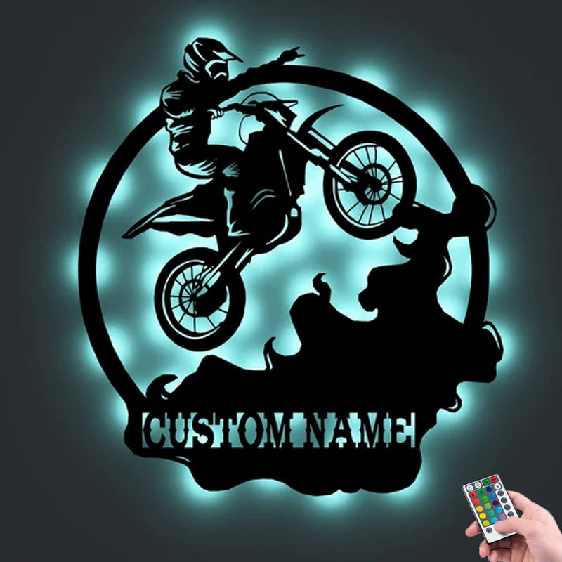 Custom Motocross Metal Wall Art With Led Lights