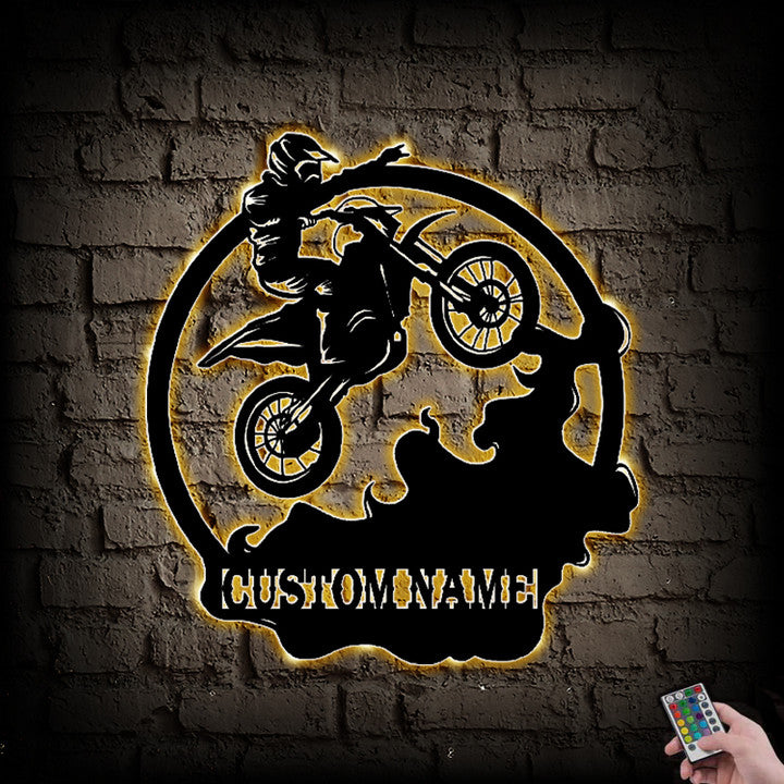 Custom Motocross Metal Wall Art With Led Lights