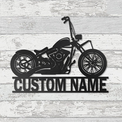 Personalized Motorcycle Garage Metal Wall Art With LED Lights