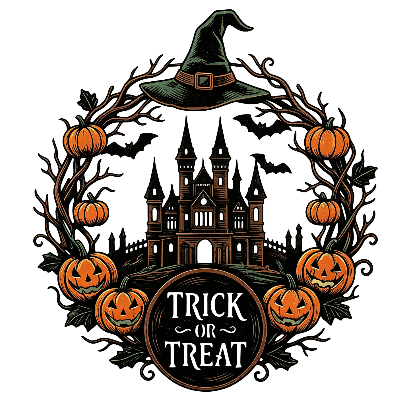 Trick or Treat haunted house Halloween garden stake design