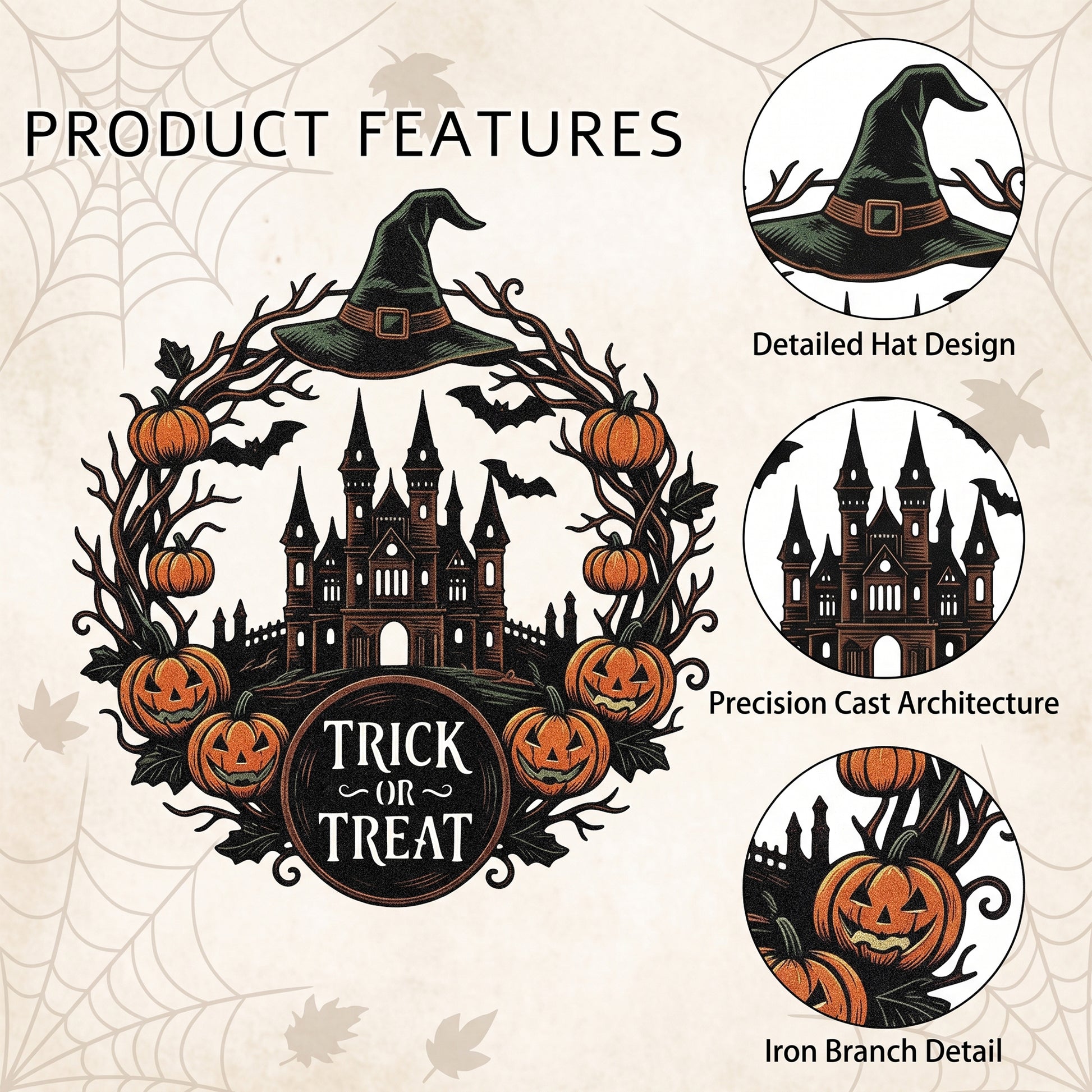 Close-up of Trick or Treat haunted house metal sign