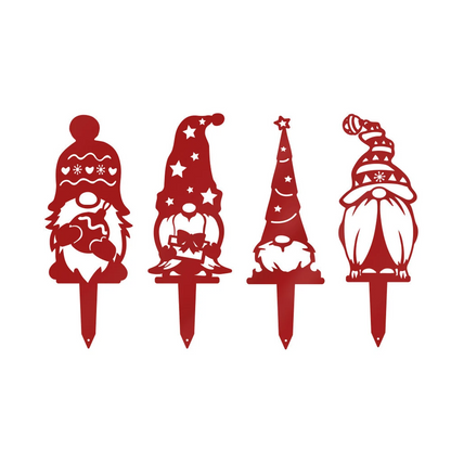 Christmas Gnome Metal Stakes 4-Pack