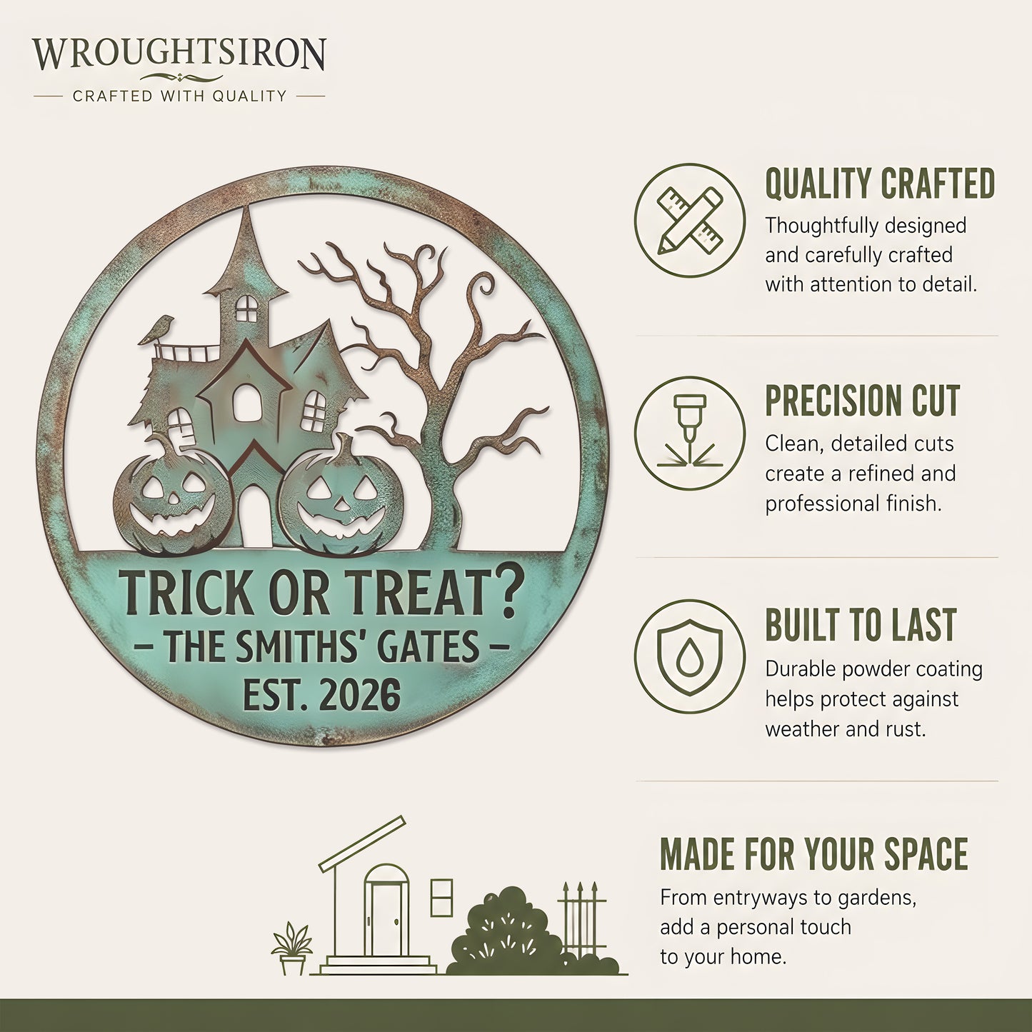 Personalized Trick or Treat Family Gate Garden Sign product details