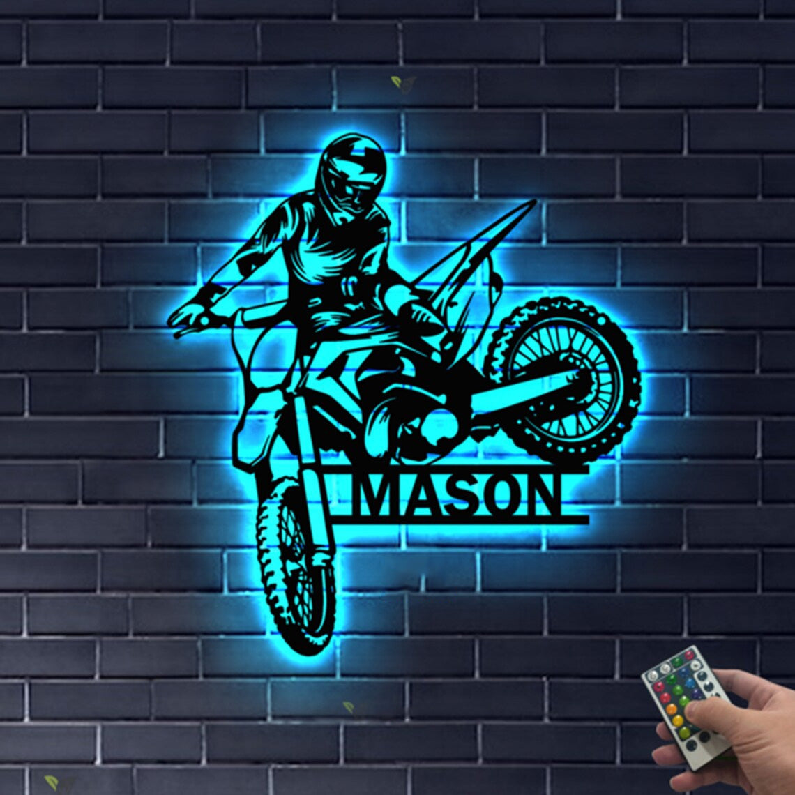 Custom Dirt Biker Metal Wall Art With Led Lights