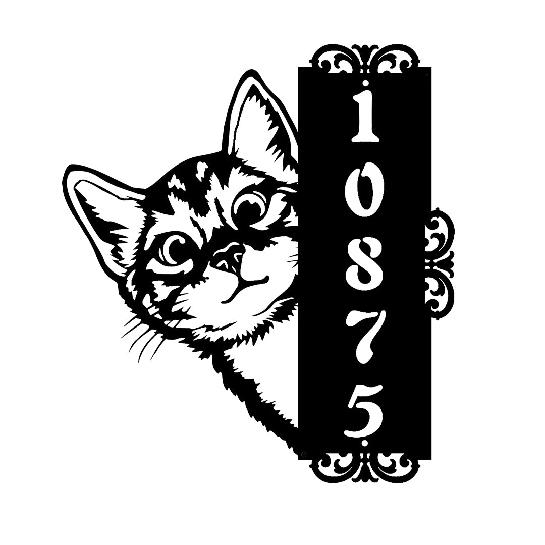 Custom Cat Home Number Metal Sign