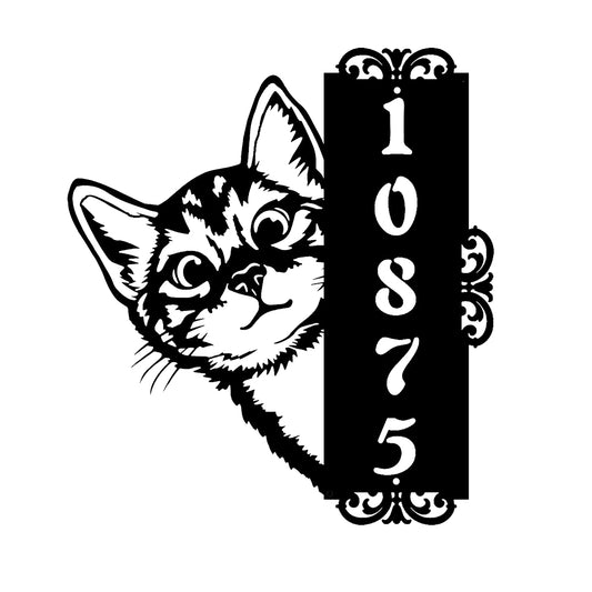 Custom Cat Home Number Metal Sign