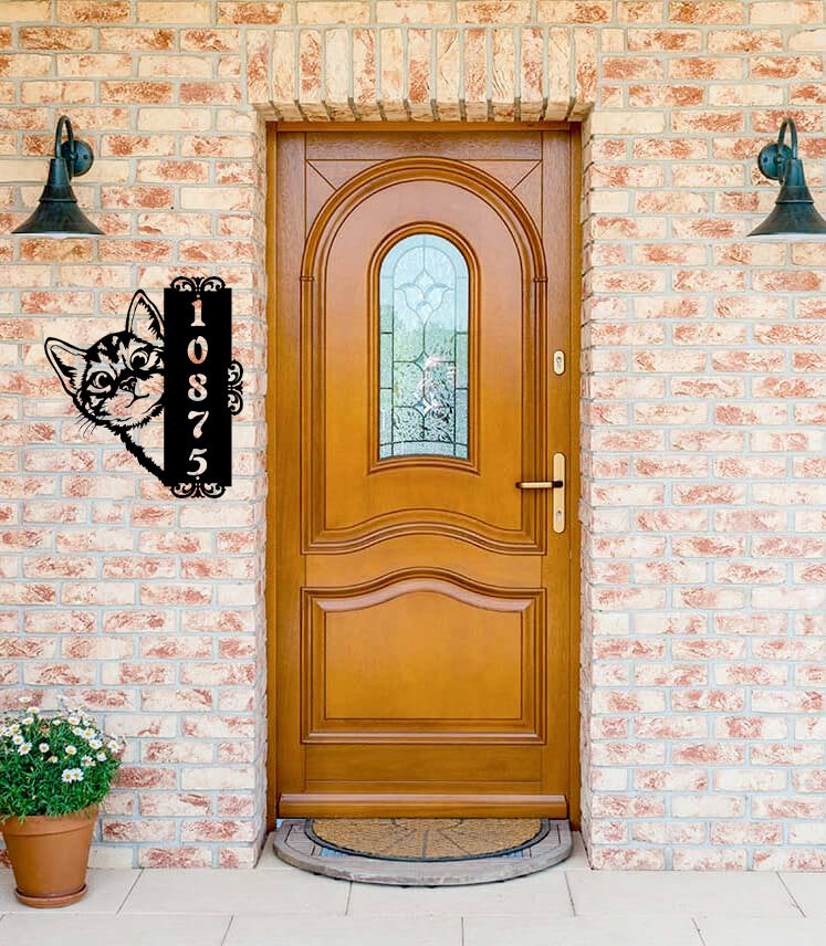 Custom Cat Home Number Metal Sign