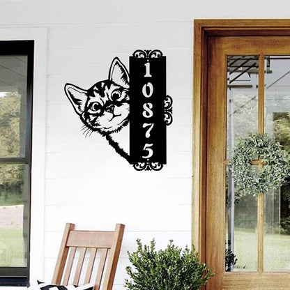 Custom Cat Home Number Metal Sign