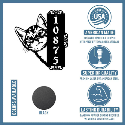 Custom Cat Home Number Metal Sign