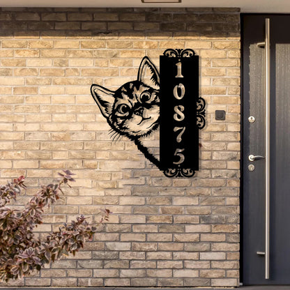 Custom Cat Home Number Metal Sign