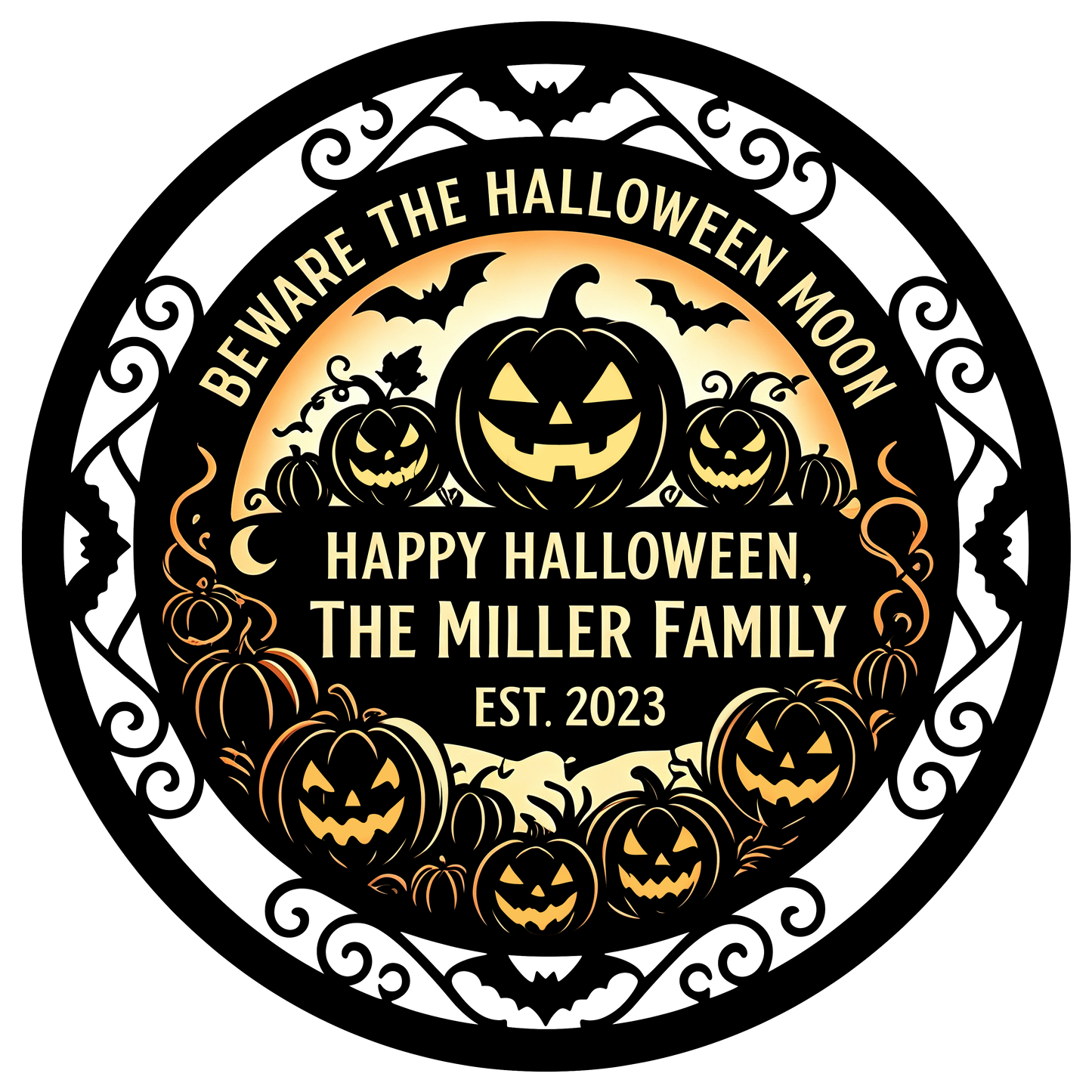 Personalized Beware the Halloween Moon garden stake design