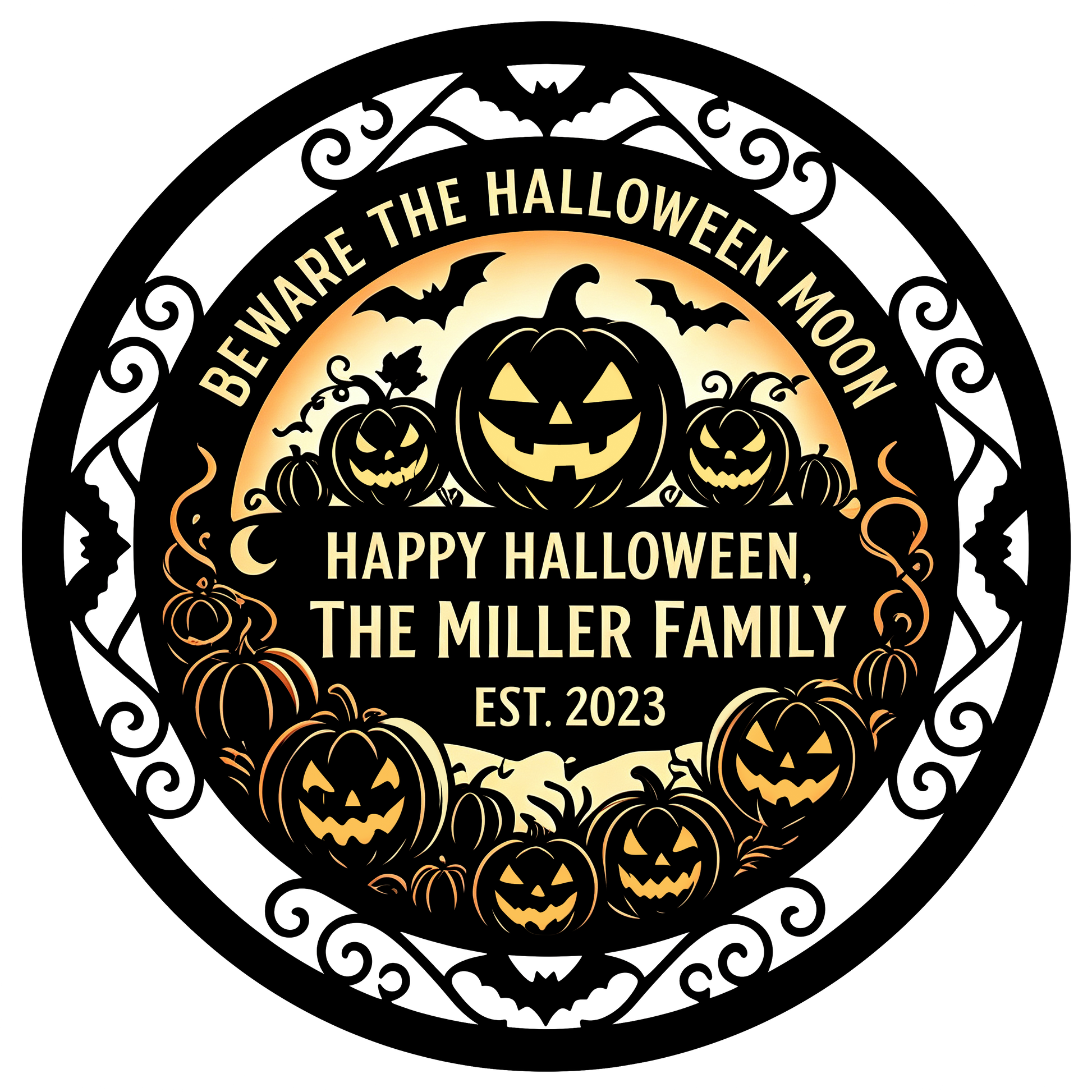 Personalized Beware the Halloween Moon garden stake design
