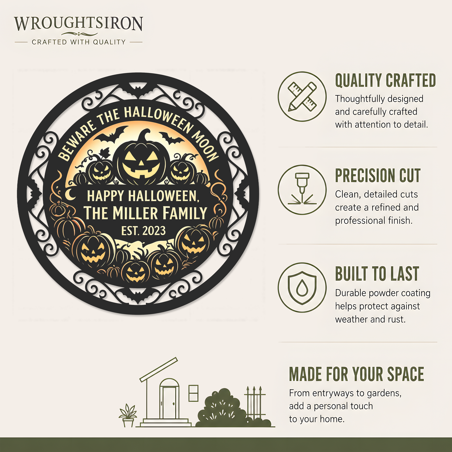 Wroughtsiron Halloween moon garden stake product details