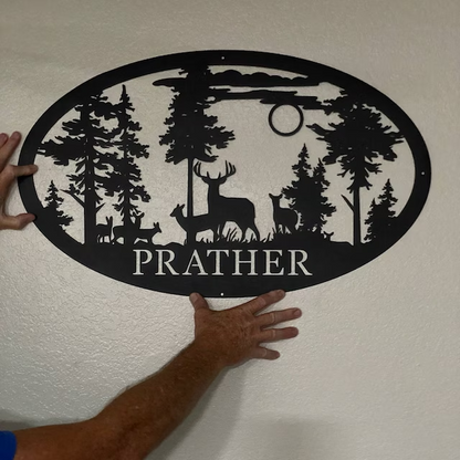 Personalized Oval Deer Metal Cabin Sign