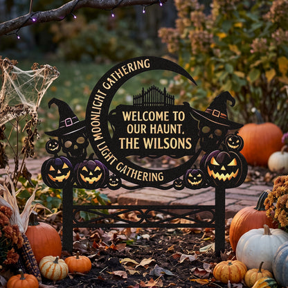 Personalized Moonlight Gathering Halloween Garden Stake lifestyle