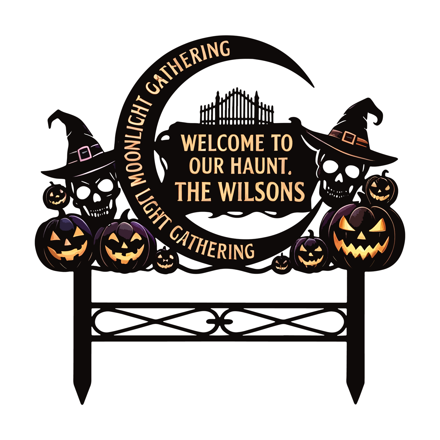 Personalized Moonlight Gathering Halloween Garden Stake design