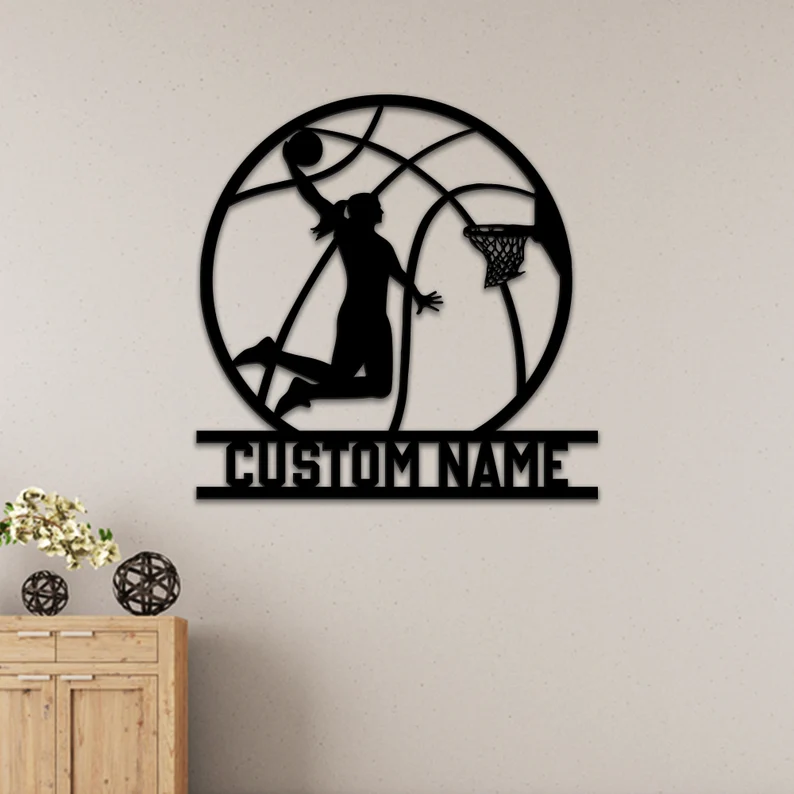 Custom Basketball Girl Metal Sign With LED Lights