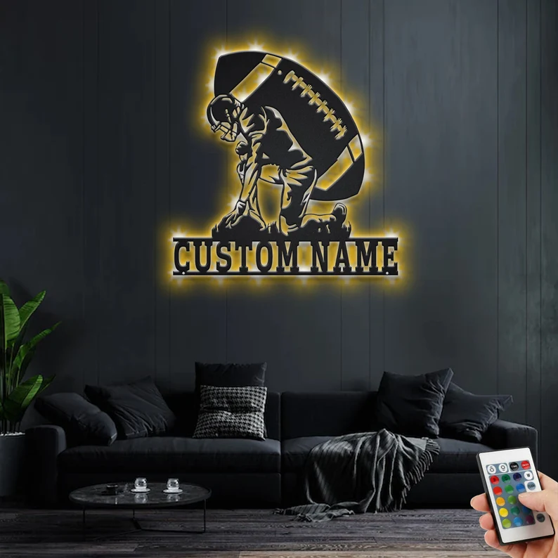 Custom Football Player Metal Sign With LED Lights