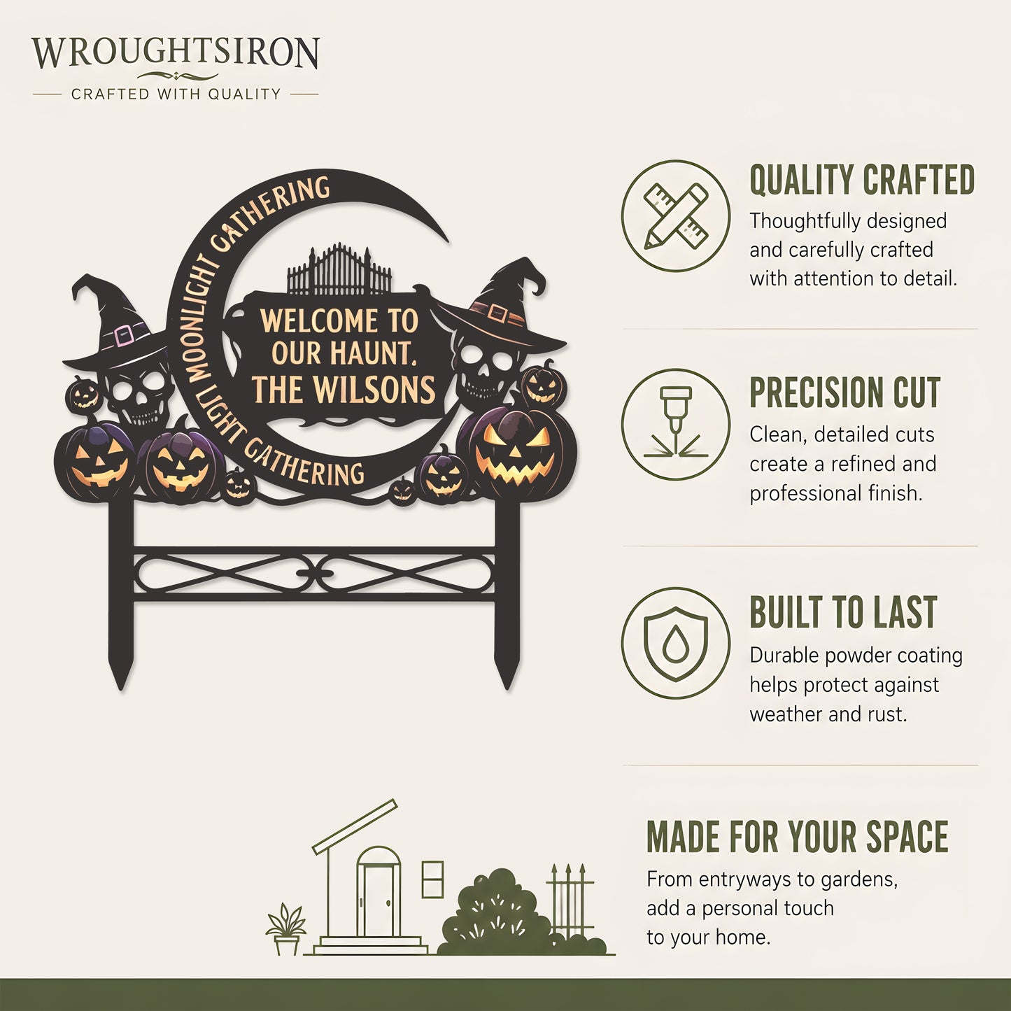 Personalized Moonlight Gathering Halloween Garden Stake product details