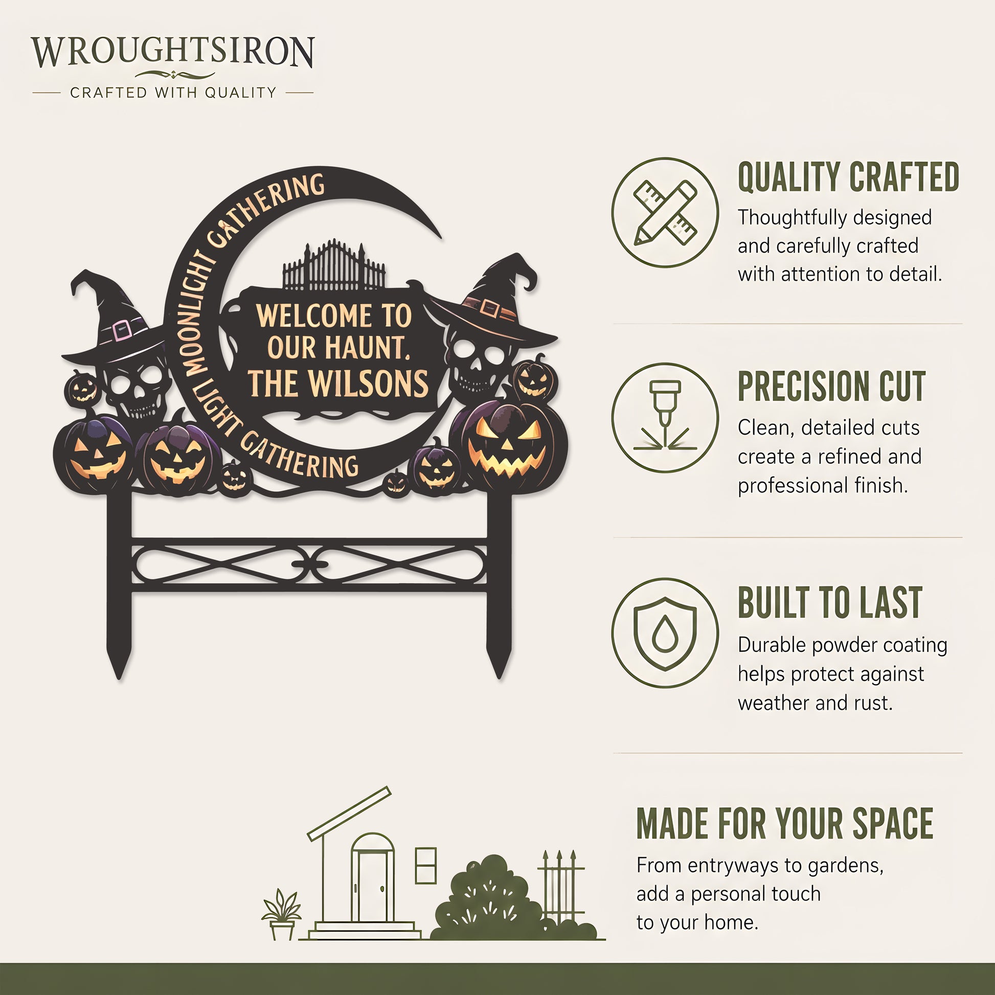 Personalized Moonlight Gathering Halloween Garden Stake product details
