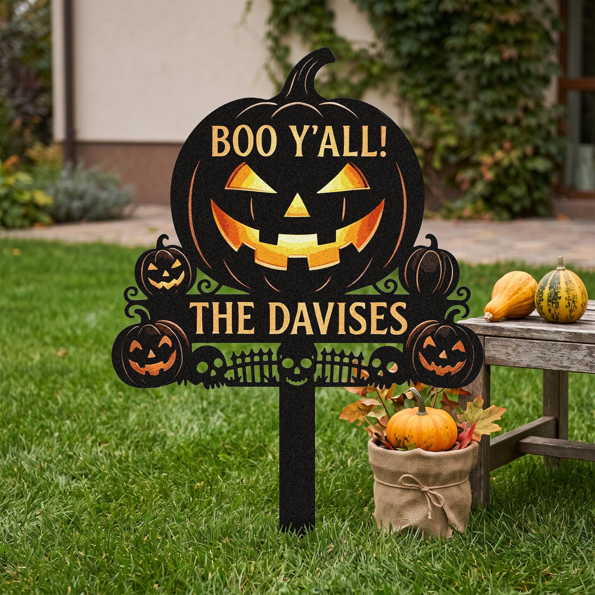 Personalized Boo Y'all Pumpkin Garden Stake lifestyle