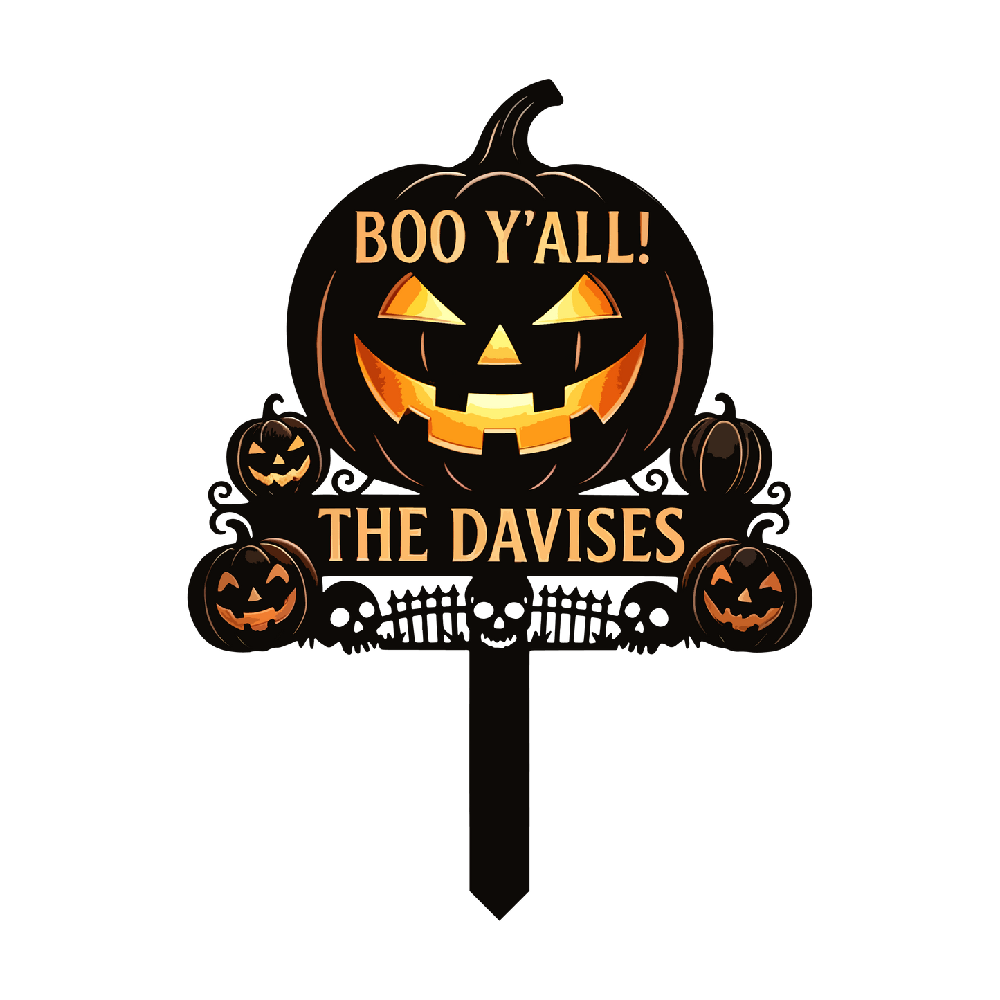 Personalized Boo Y'all Pumpkin Garden Stake design