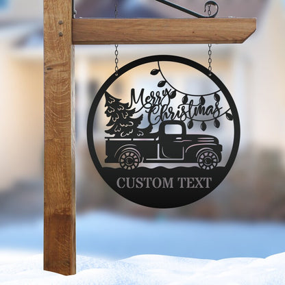 Old Christmas Truck Metal Sign