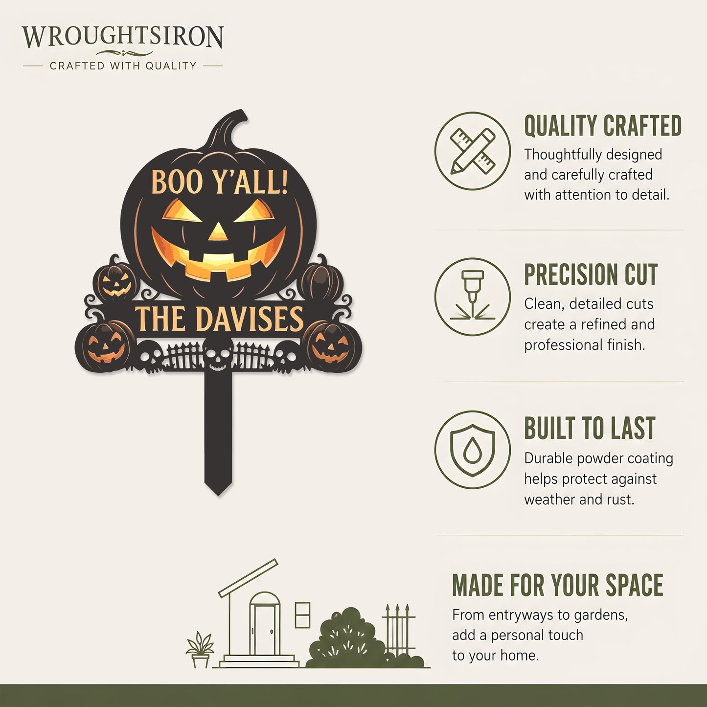 Personalized Boo Y'all Pumpkin Garden Stake product details
