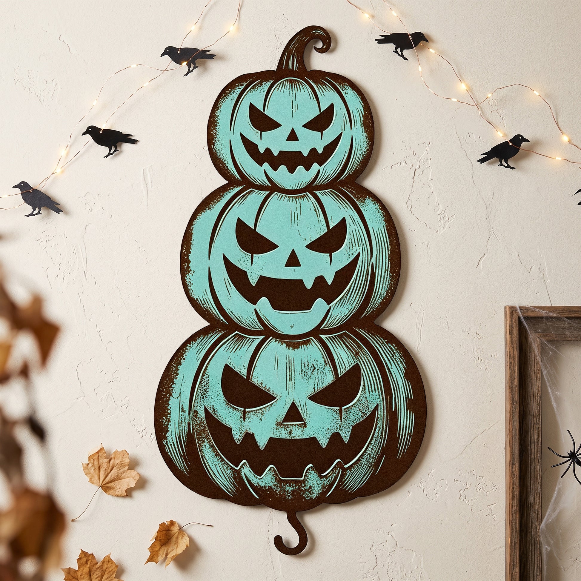 Stacked Jack-O-Lantern Halloween Garden Stake outdoor scene