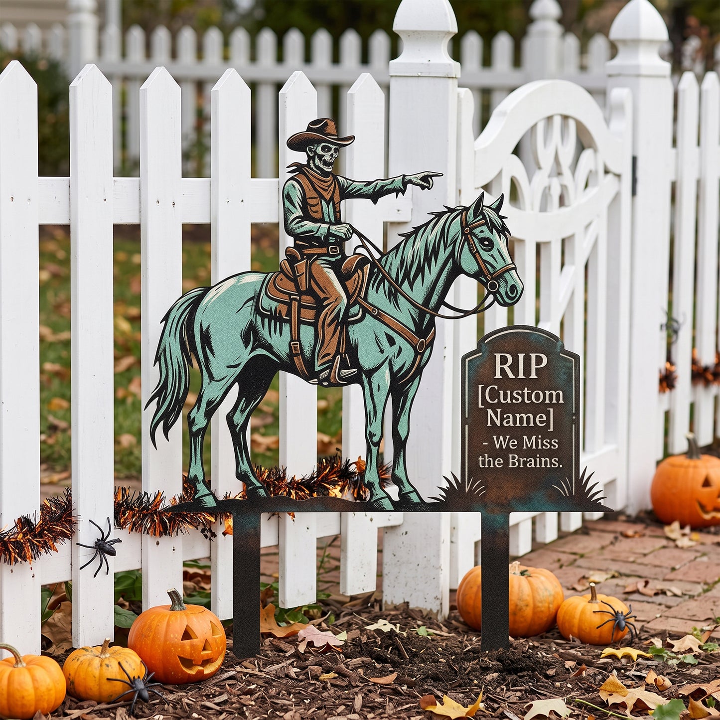 Personalized Skeleton Cowboy RIP Garden Stake lifestyle