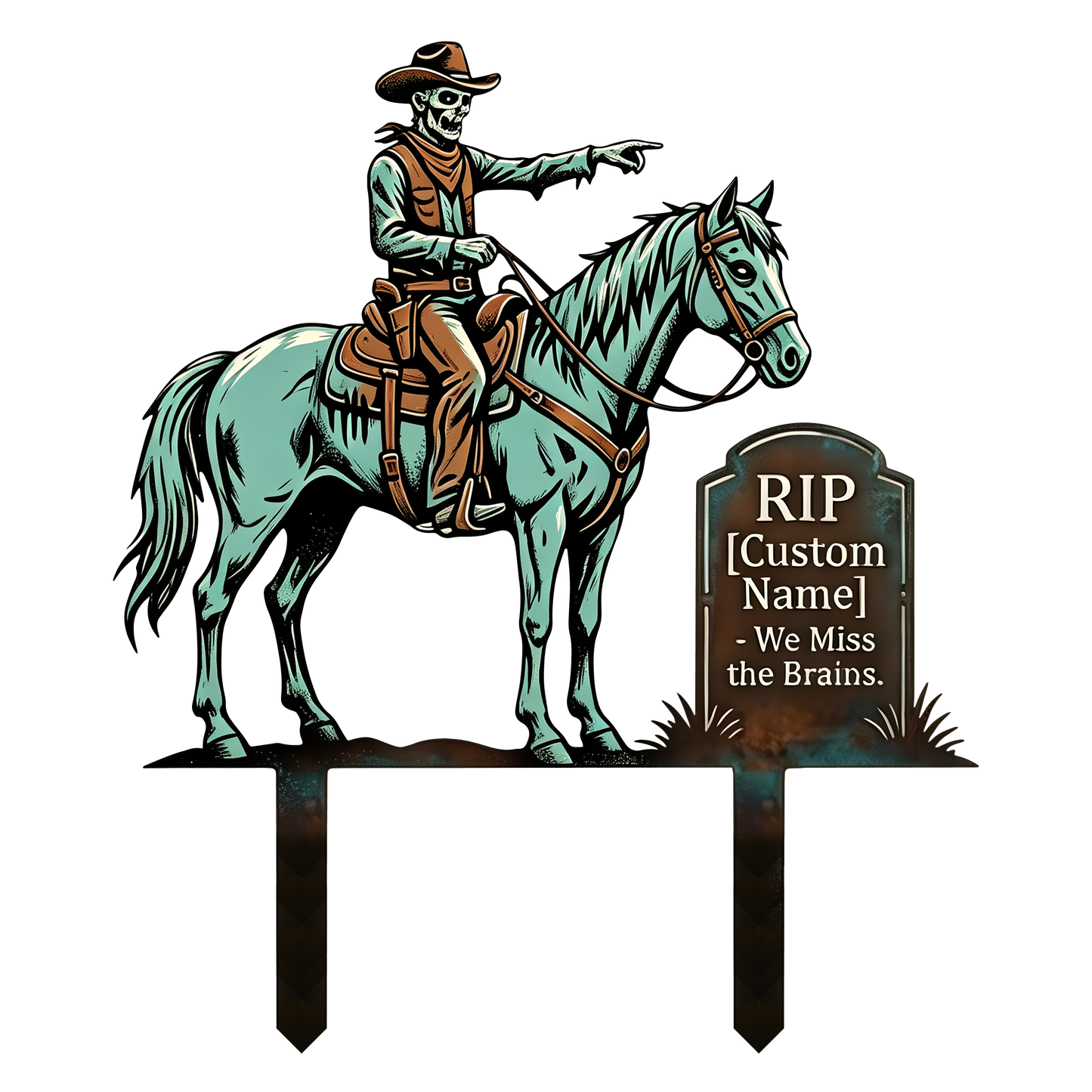 Personalized Skeleton Cowboy RIP Garden Stake design