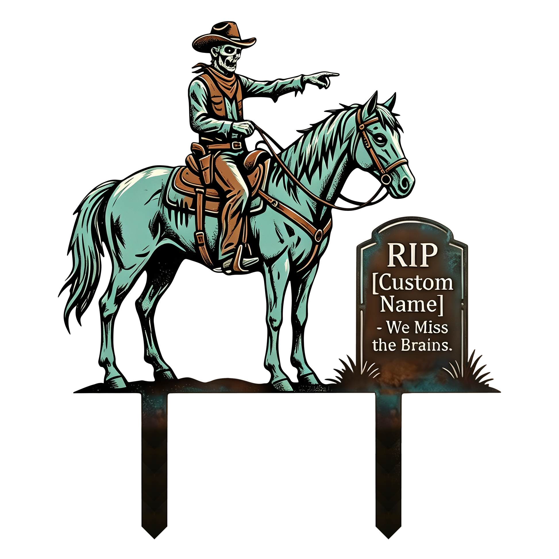Personalized Skeleton Cowboy RIP Garden Stake design