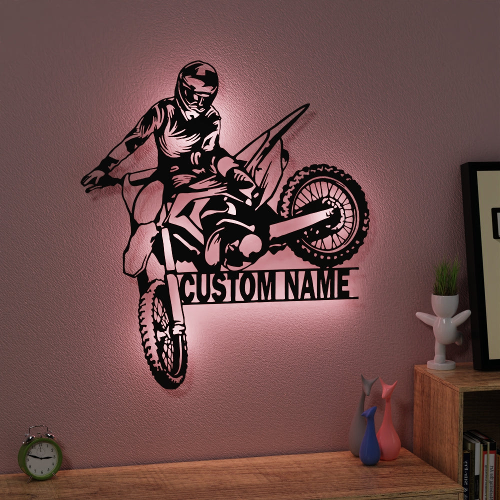 Custom Dirt Biker Metal Wall Art With Led Lights