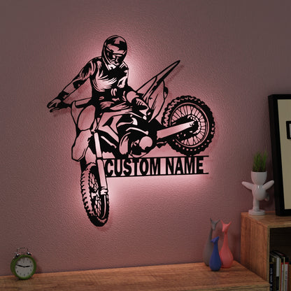 Custom Dirt Biker Metal Wall Art With Led Lights