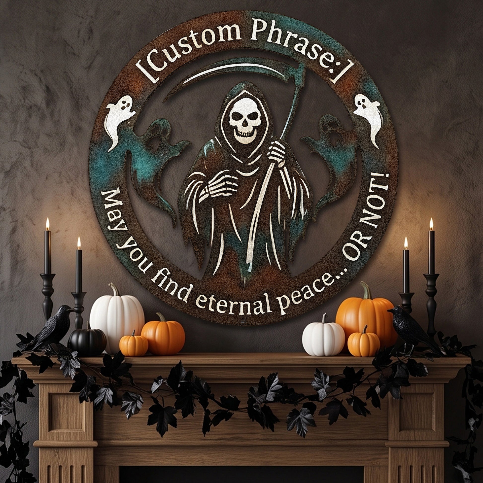 Personalized Grim Reaper Halloween Garden Sign outdoor scene