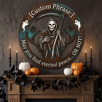 Personalized Grim Reaper Halloween Garden Sign outdoor scene
