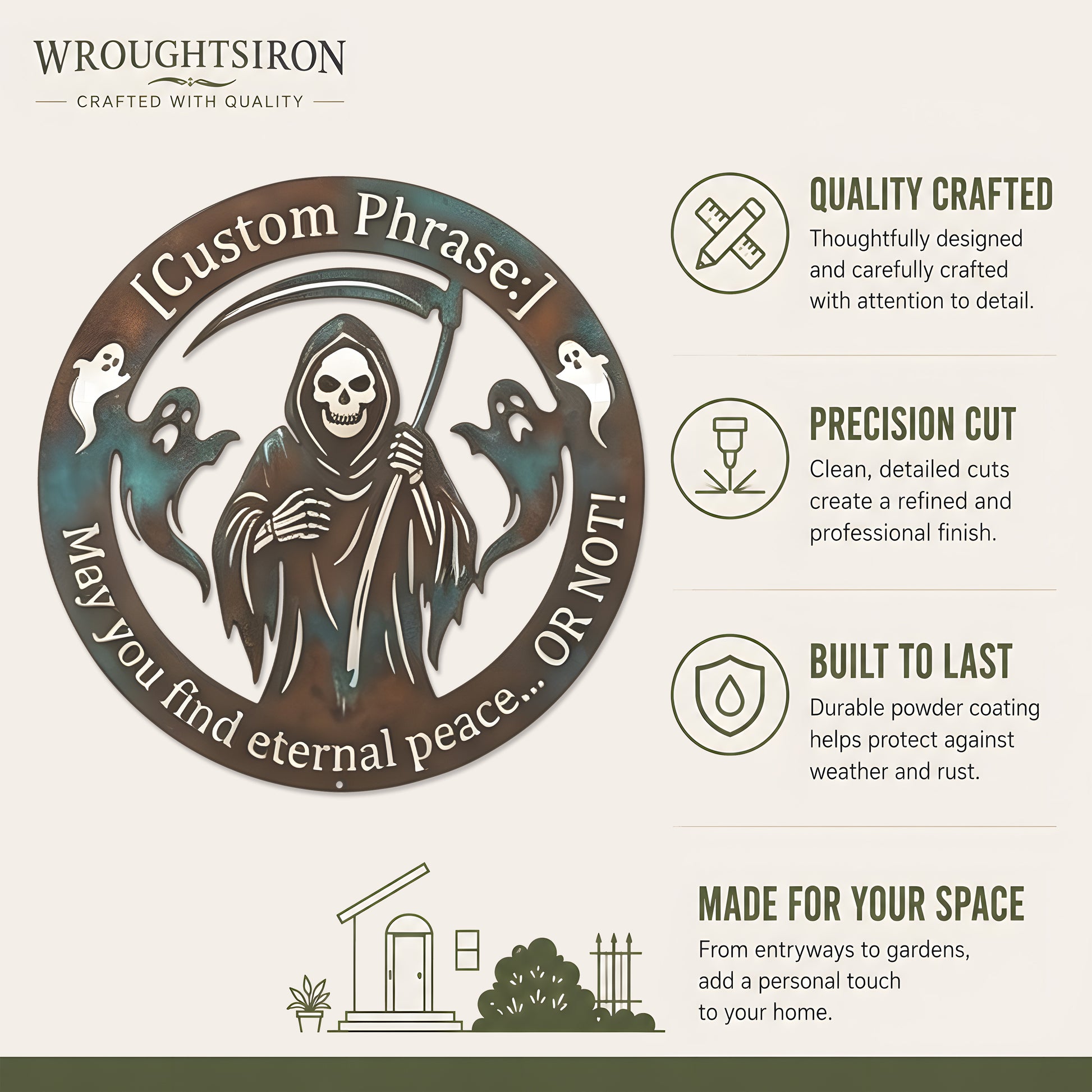 Personalized Grim Reaper Halloween Garden Sign product details