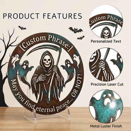 Close-up of Personalized Grim Reaper Halloween Garden Sign