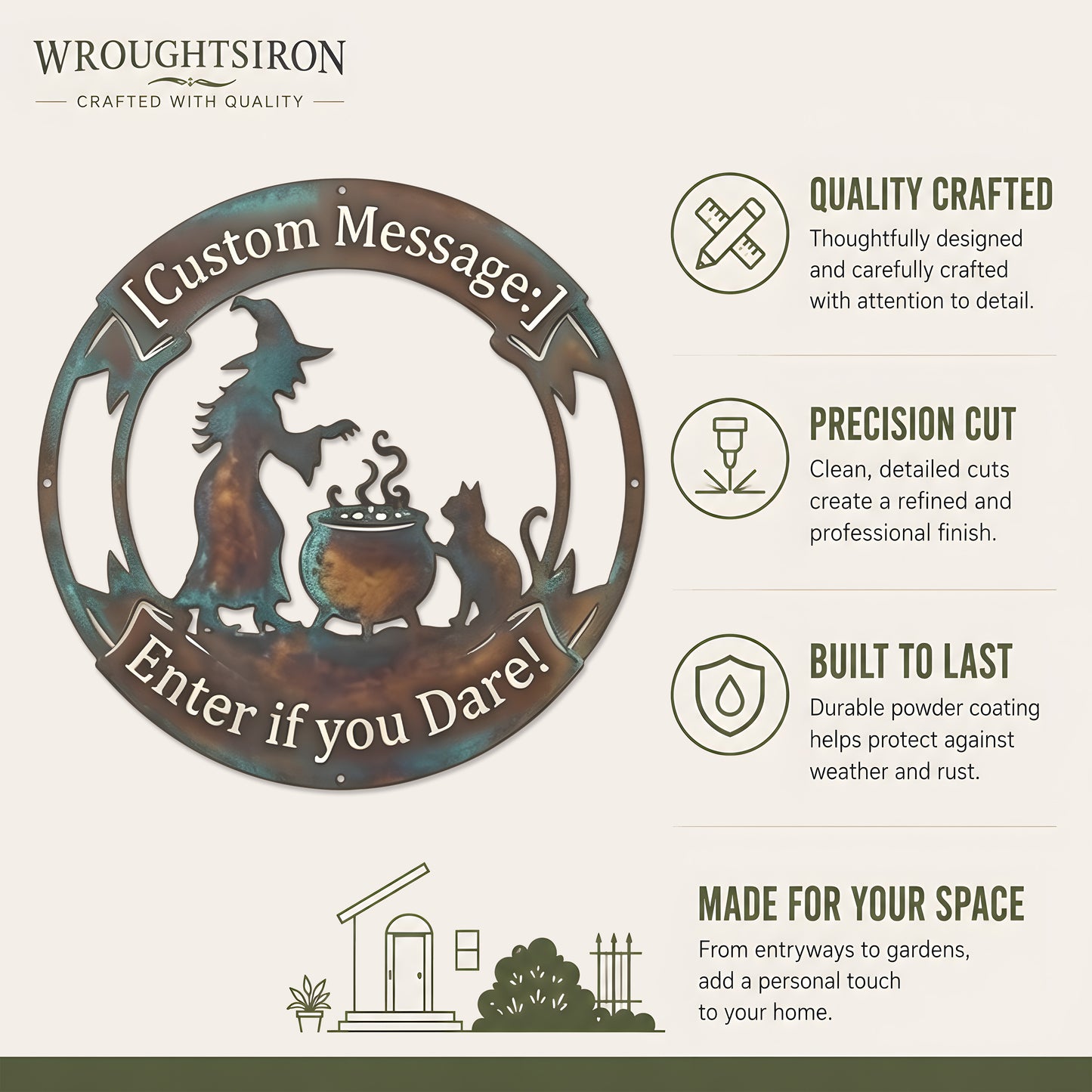Personalized Witch Cauldron Halloween Garden Sign product details