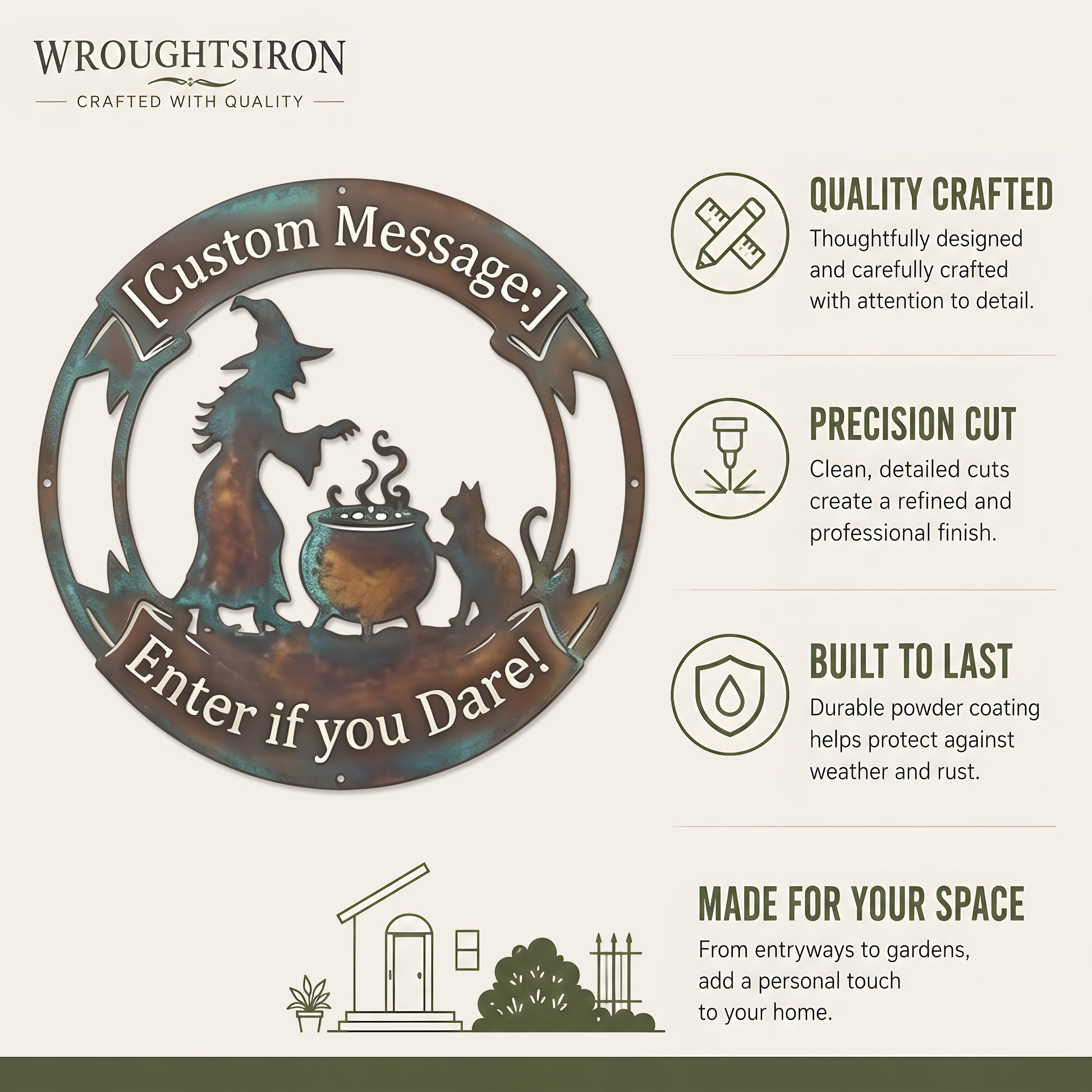 Personalized Witch Cauldron Halloween Garden Sign product details