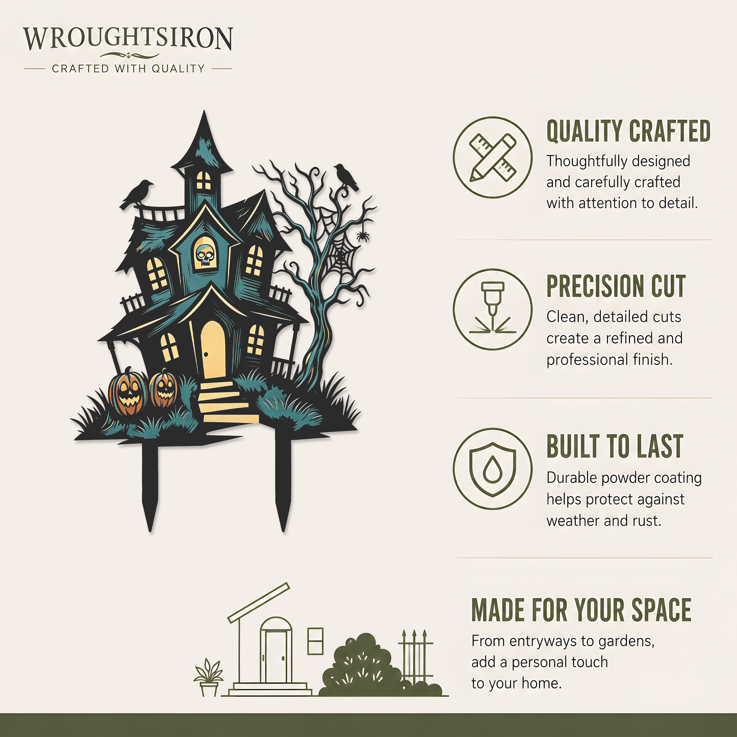Wroughtsiron haunted house garden stake product details