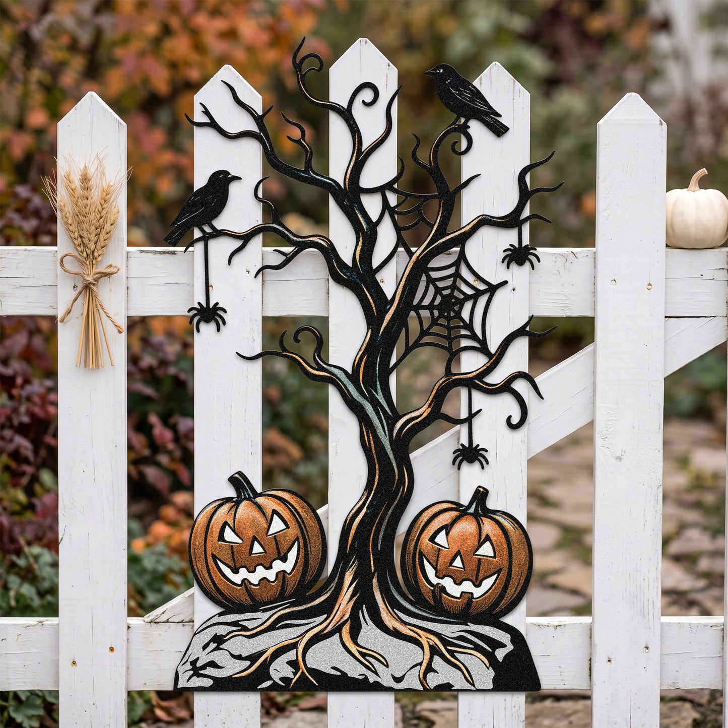 Spooky Tree & Jack-O-Lantern Halloween Garden Stake lifestyle