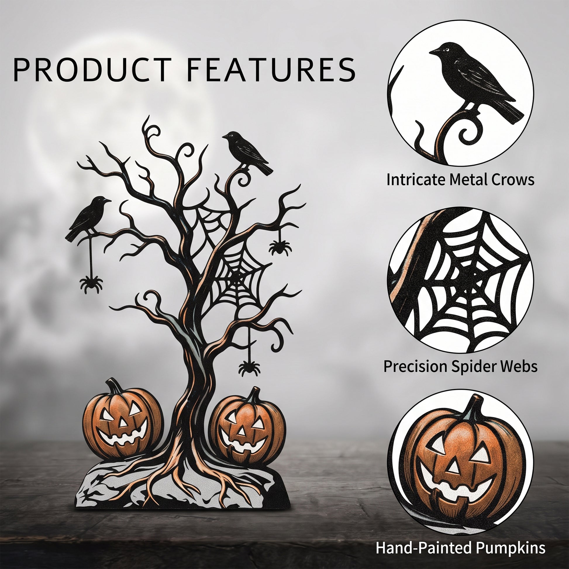 Close-up of Spooky Tree & Jack-O-Lantern Halloween Garden Stake
