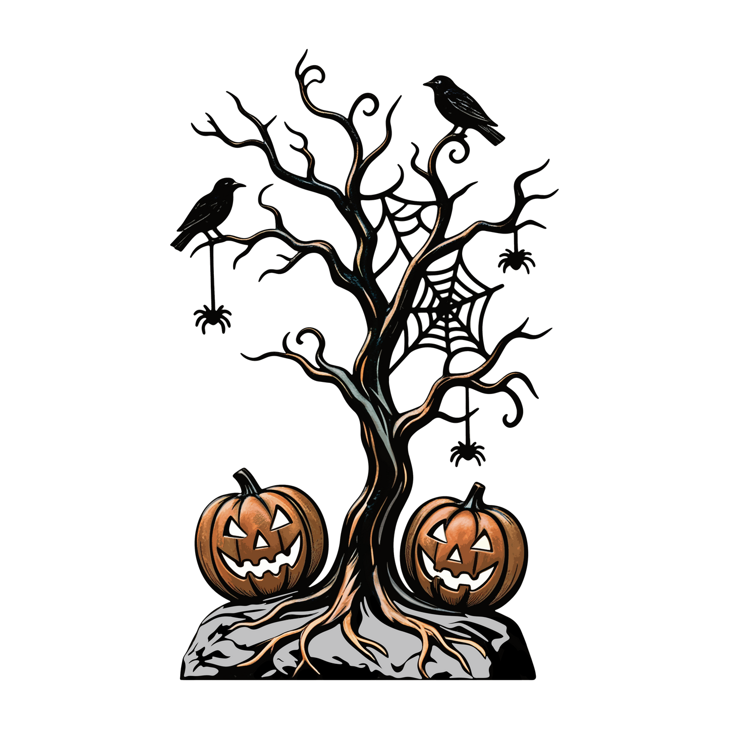 Spooky Tree & Jack-O-Lantern Halloween Garden Stake design