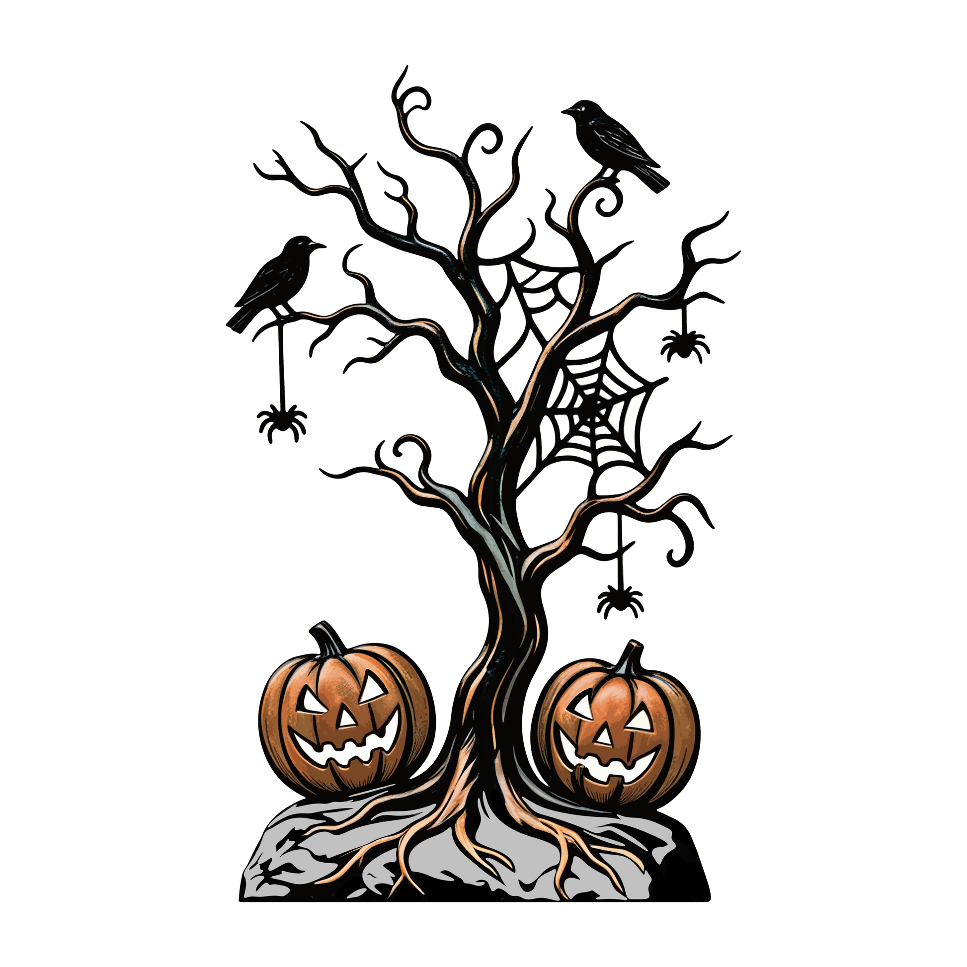 Spooky Tree & Jack-O-Lantern Halloween Garden Stake design