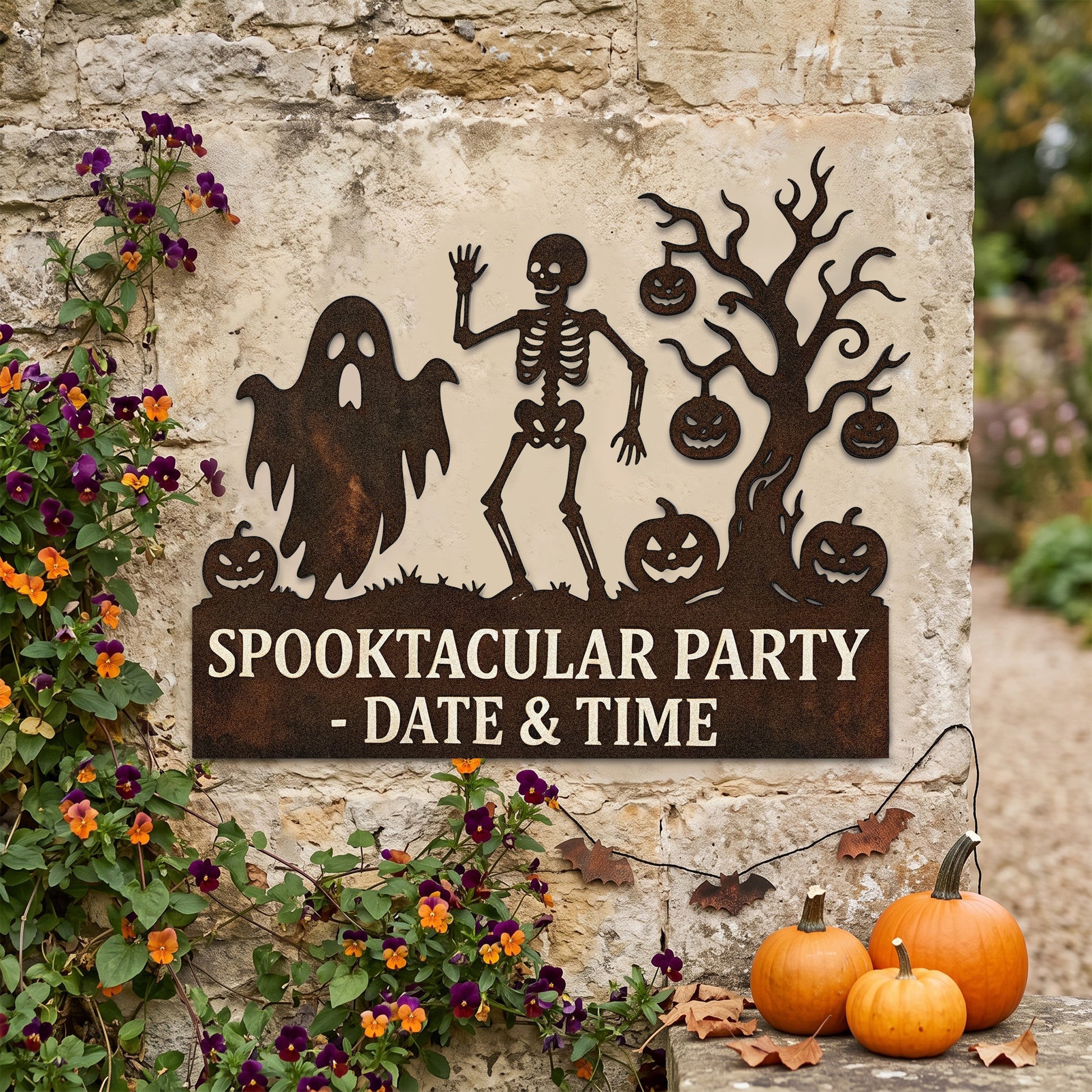 Personalized Spooktacular Party Halloween Garden Stake outdoor scene