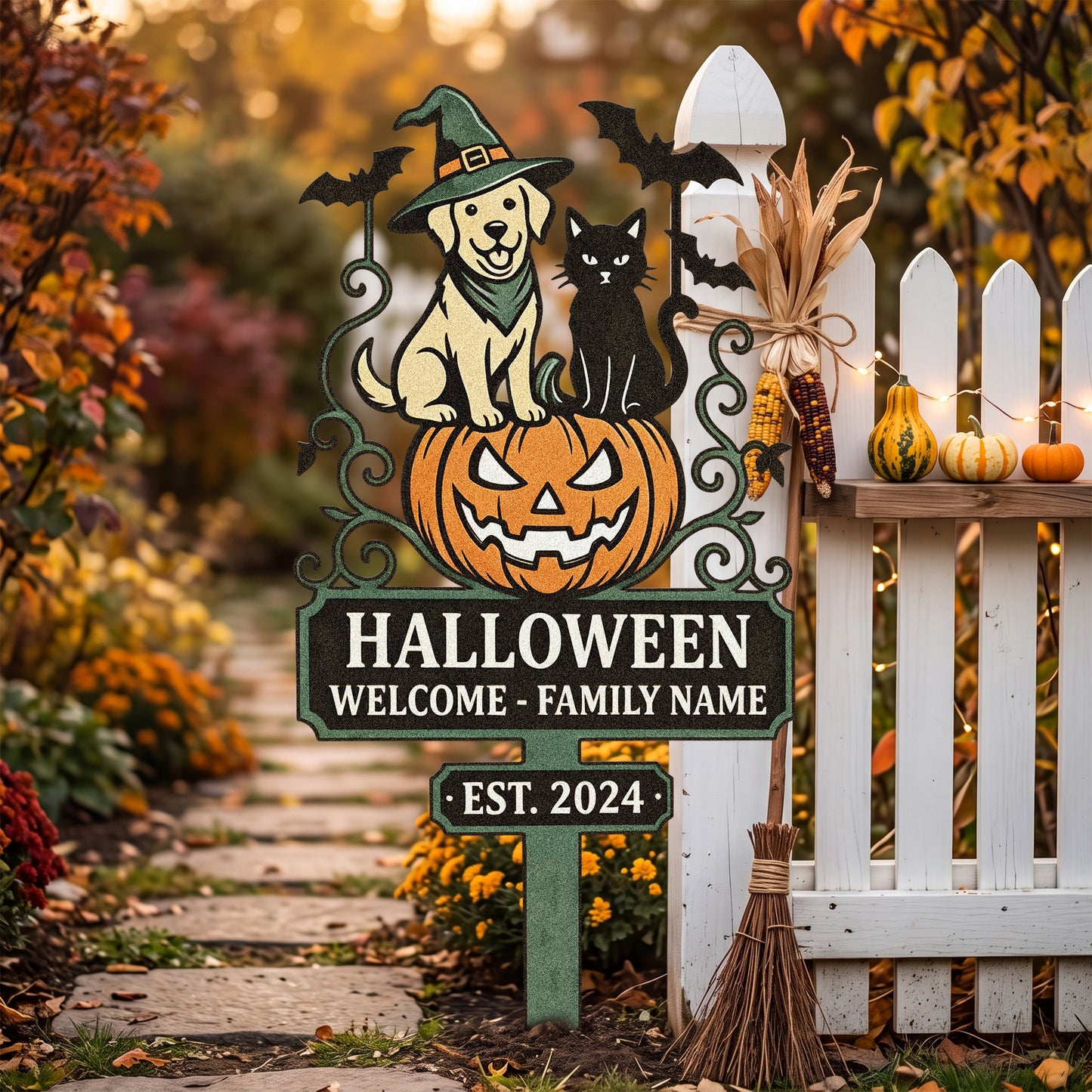 Personalized Halloween Dog & Cat Welcome Garden Stake lifestyle